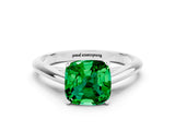 White gold Cushion Cut Emerald Solitaire Engagement Ring with Cathedral Setting and Four-Prong Mount_36