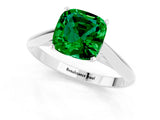 White gold Cushion Cut Emerald Solitaire Engagement Ring with Cathedral Setting and Four-Prong Mount_37