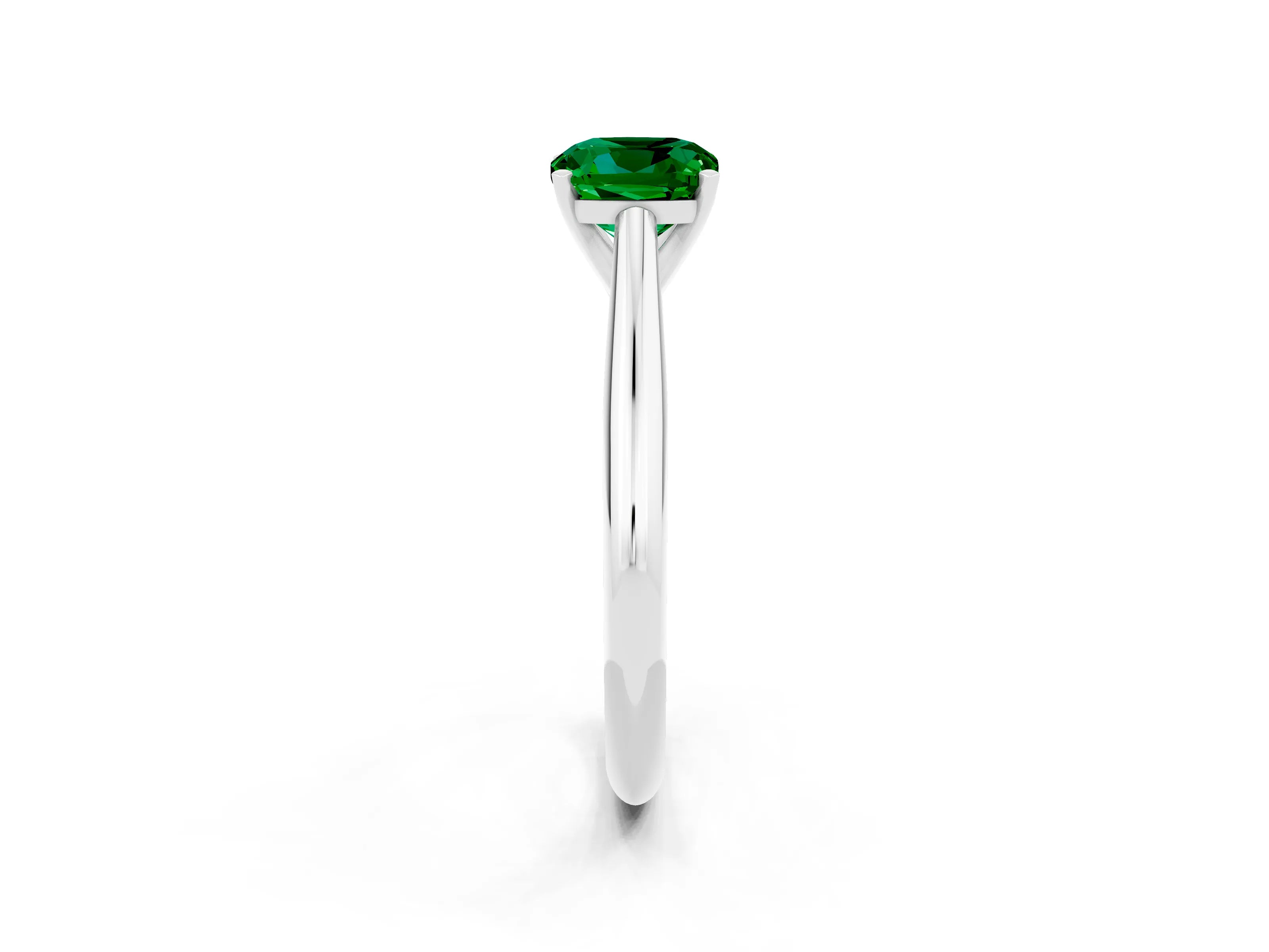 White gold Cushion Cut Emerald Solitaire Engagement Ring with Cathedral Setting and Four-Prong Mount_62