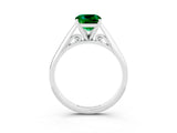 White gold Cushion Cut Emerald Solitaire Engagement Ring with Cathedral Setting and Four-Prong Mount_87