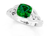 White gold Cushion Cut Emerald Solitaire Engagement Ring with Celtic Knot Band and Four-Prong Setting_1