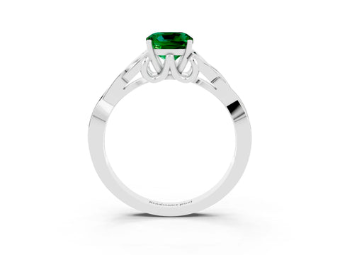 White gold Cushion Cut Emerald Solitaire Engagement Ring with Celtic Knot Band and Four-Prong Setting_3