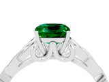 White gold Cushion Cut Emerald Solitaire Engagement Ring with Celtic Knot Band and Four-Prong Setting_4