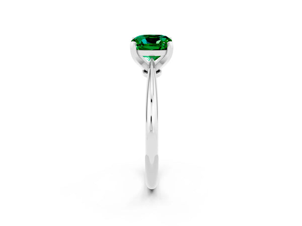 White gold Cushion Cut Emerald Solitaire Engagement Ring with Classic Band and Four-Prong Setting