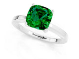 White gold Cushion Cut Emerald Solitaire Engagement Ring with Classic Band and Four-Prong Setting_25
