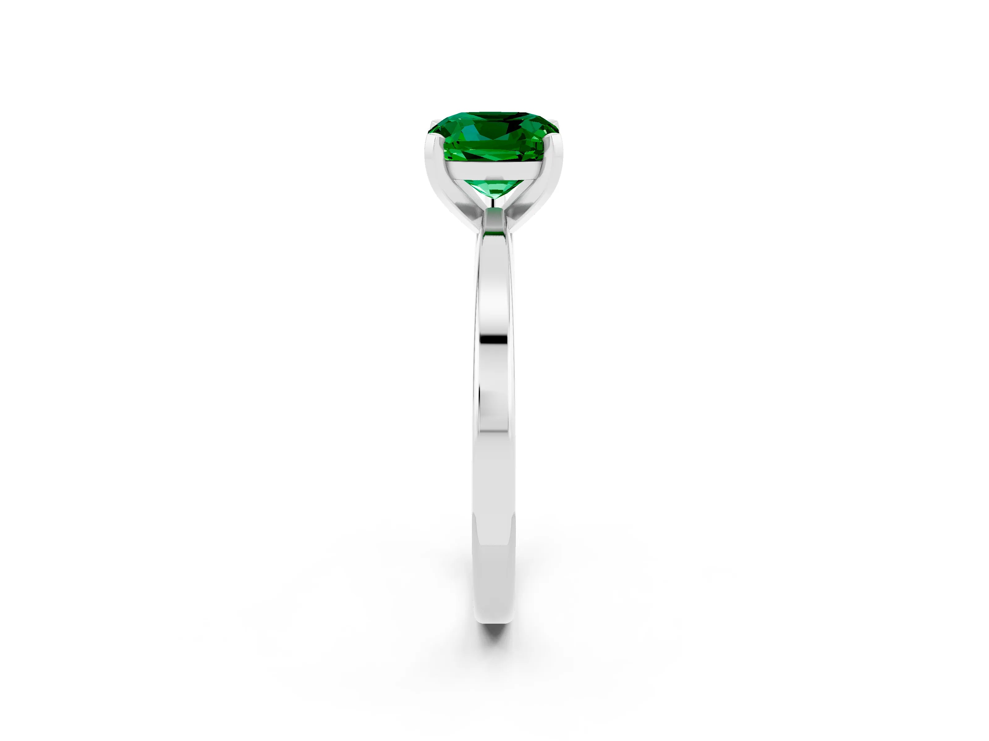 White gold Cushion Cut Emerald Solitaire Engagement Ring with Classic Band and Four-Prong Setting_26