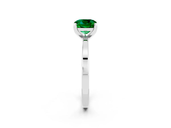 White gold Cushion Cut Emerald Solitaire Engagement Ring with Classic Band and Four-Prong Setting