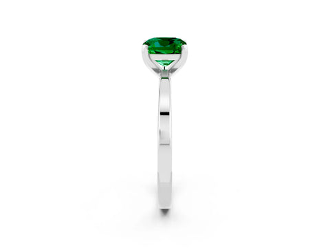 White gold Cushion Cut Emerald Solitaire Engagement Ring with Classic Band and Four-Prong Setting_26