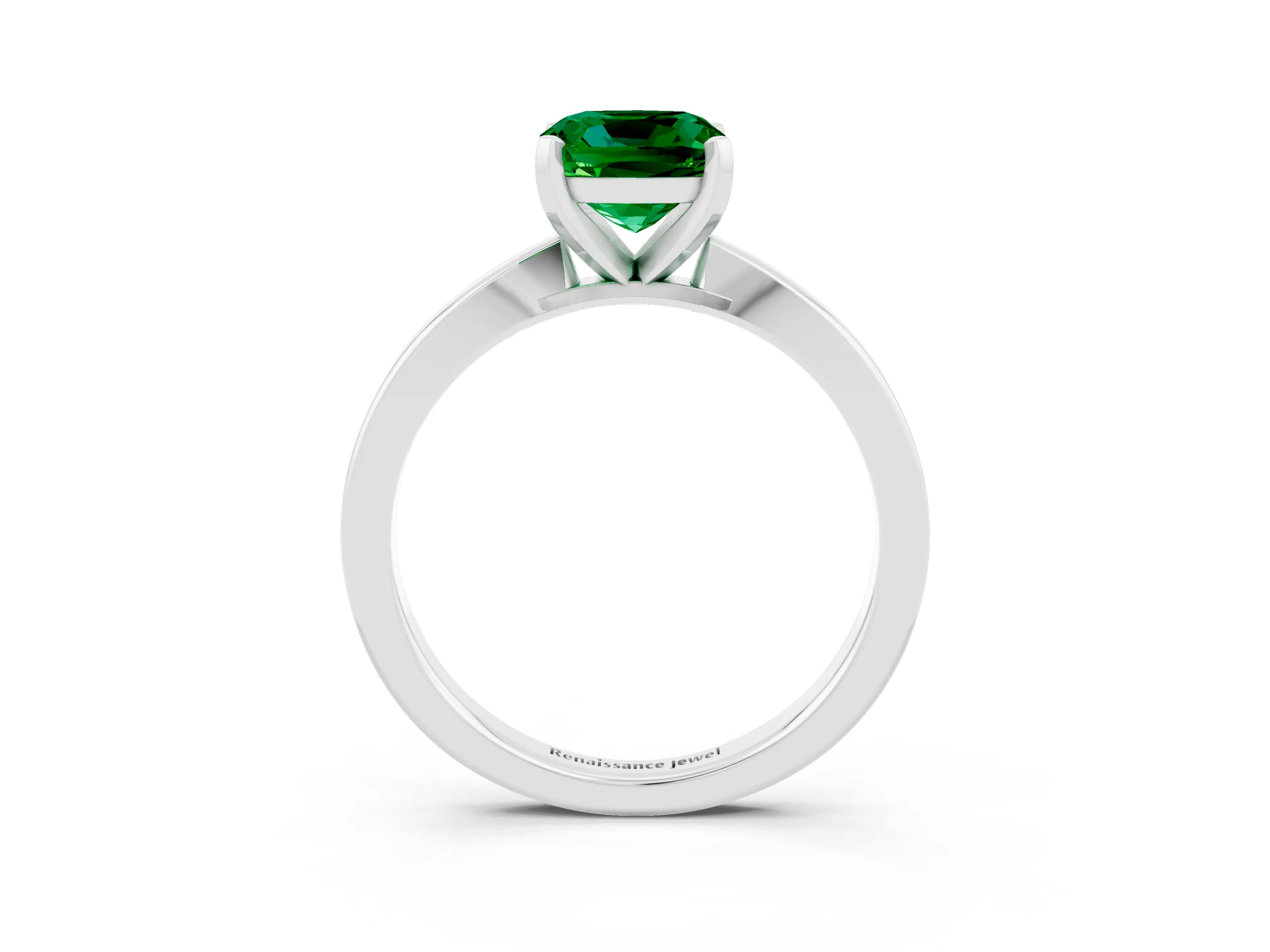 White gold Cushion Cut Emerald Solitaire Engagement Ring with Classic Band and Four-Prong Setting_27