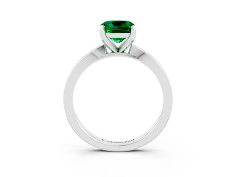 White gold Cushion Cut Emerald Solitaire Engagement Ring with Classic Band and Four-Prong Setting_27