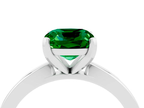 White gold Cushion Cut Emerald Solitaire Engagement Ring with Classic Band and Four-Prong Setting_28