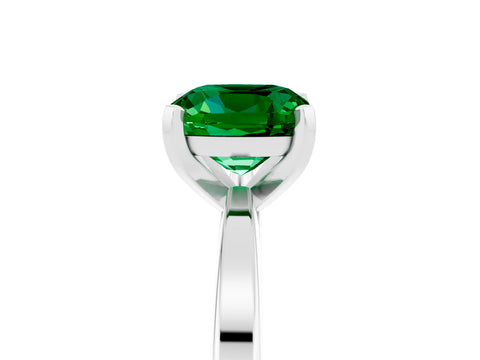 White gold Cushion Cut Emerald Solitaire Engagement Ring with Classic Band and Four-Prong Setting_29