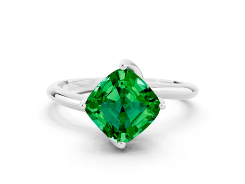 White gold Cushion Cut Emerald Solitaire Engagement Ring with Four-Prong Setting and Classic Band_12