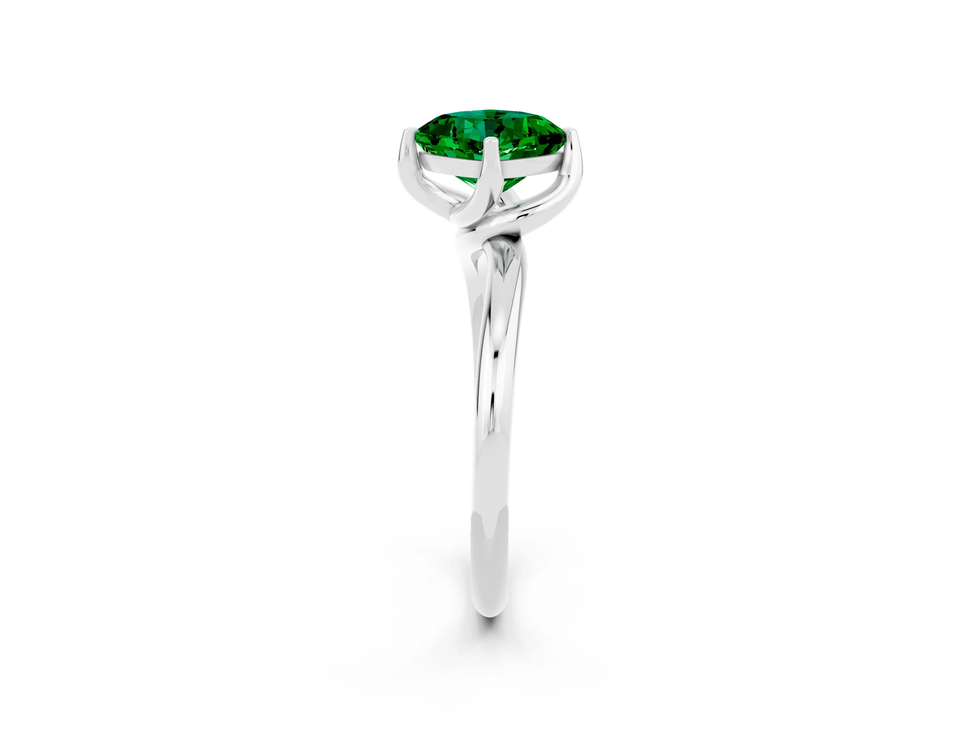 White gold Cushion Cut Emerald Solitaire Engagement Ring with Four-Prong Setting and Classic Band_14