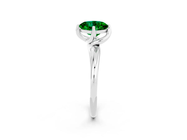 Platinum Cushion Cut Emerald Solitaire Engagement Ring with Four-Prong Setting and Classic Band