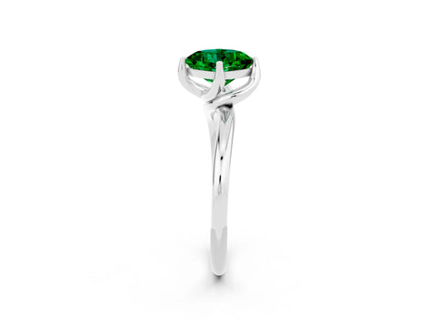 White gold Cushion Cut Emerald Solitaire Engagement Ring with Four-Prong Setting and Classic Band_14