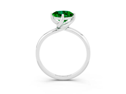 White gold Cushion Cut Emerald Solitaire Engagement Ring with Four-Prong Setting and Classic Band_15