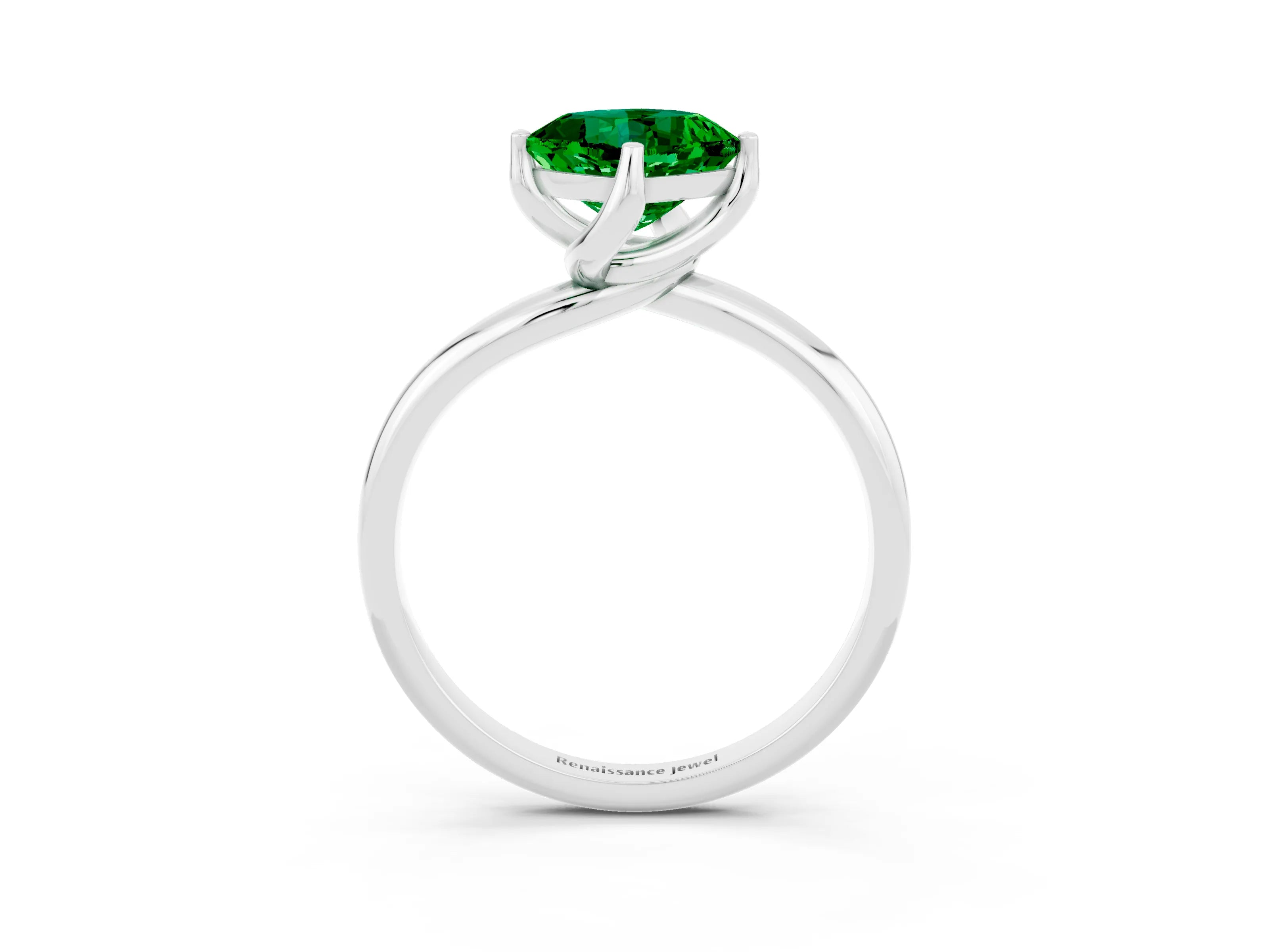 White gold Cushion Cut Emerald Solitaire Engagement Ring with Four-Prong Setting and Classic Band_15