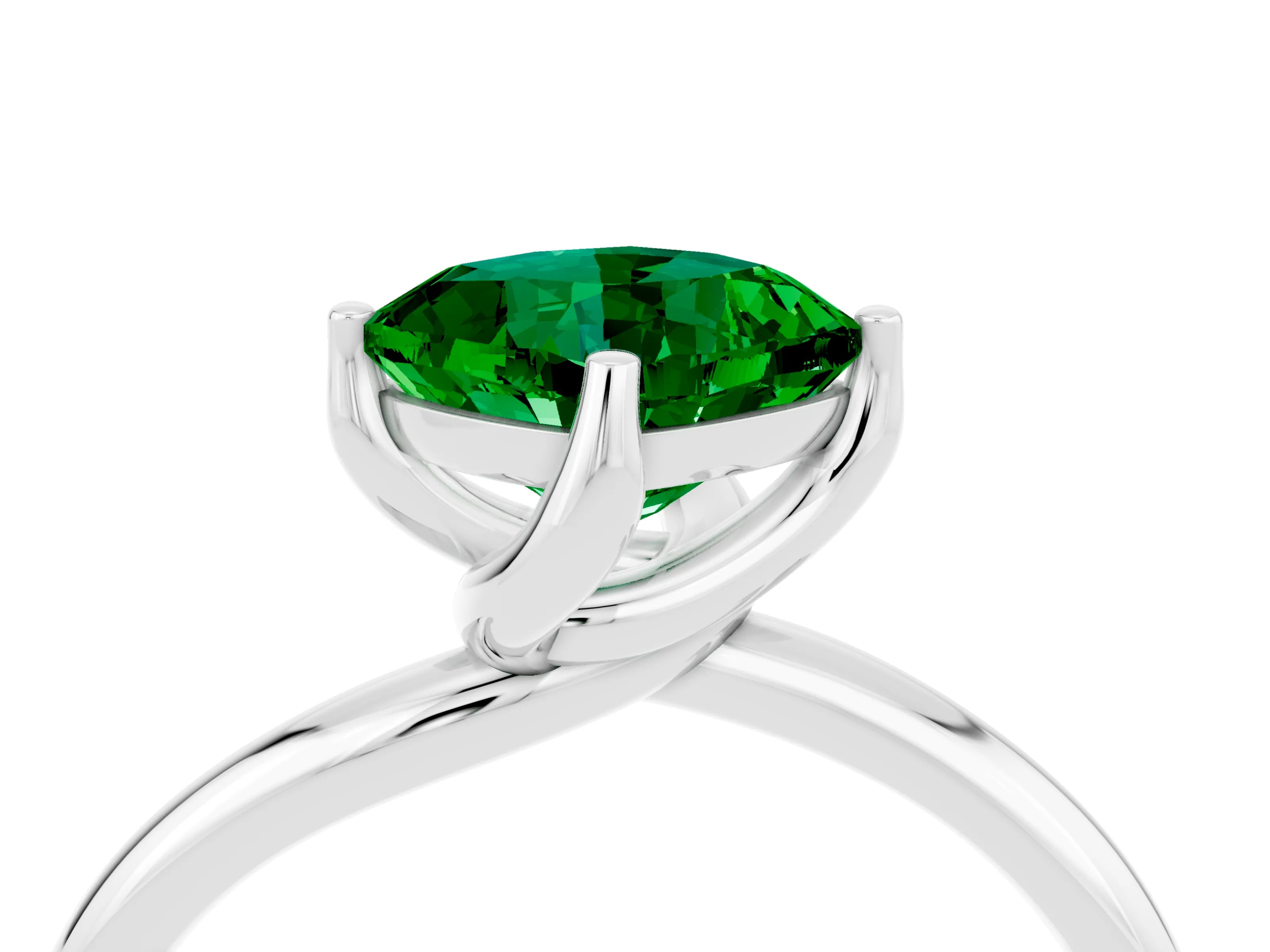 White gold Cushion Cut Emerald Solitaire Engagement Ring with Four-Prong Setting and Classic Band_16