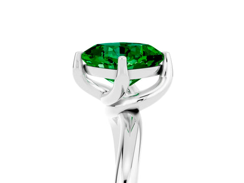 White gold Cushion Cut Emerald Solitaire Engagement Ring with Four-Prong Setting and Classic Band_17