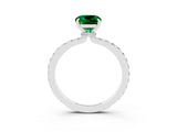 White gold Cushion Cut Emerald Solitaire Engagement Ring with Pavé Band and Four-Prong Setting_3