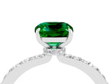 White gold Cushion Cut Emerald Solitaire Engagement Ring with Pavé Band and Four-Prong Setting_4