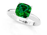 White gold Cushion Cut Emerald Solitaire Engagement Ring with Round Band and Four-Prong Setting_1