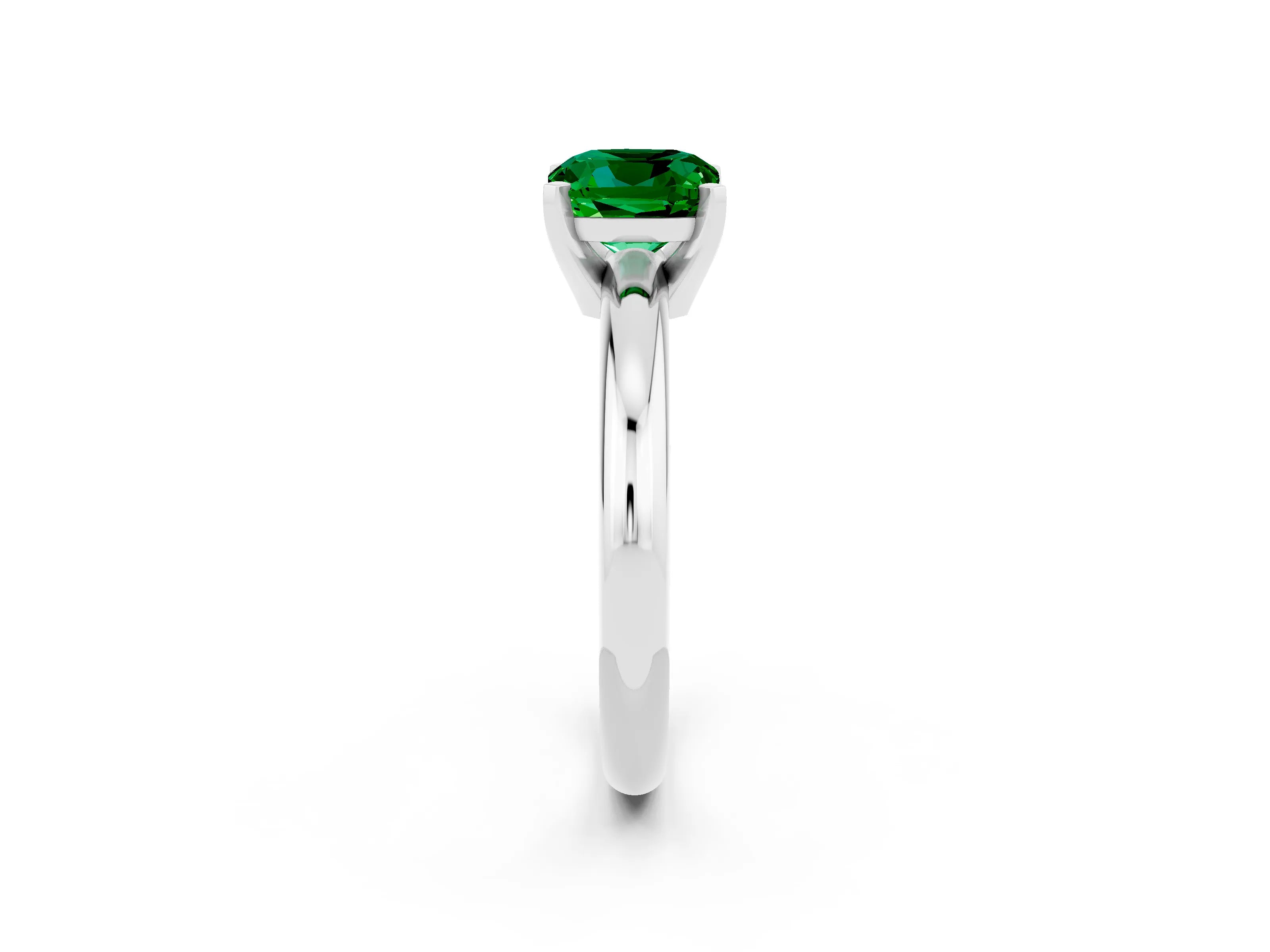 White gold Cushion Cut Emerald Solitaire Engagement Ring with Round Band and Four-Prong Setting_2