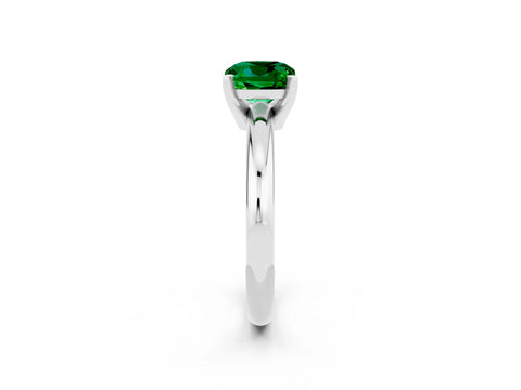 White gold Cushion Cut Emerald Solitaire Engagement Ring with Round Band and Four-Prong Setting_2
