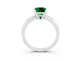 White gold Cushion Cut Emerald Solitaire Engagement Ring with Round Band and Four-Prong Setting_3