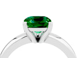 White gold Cushion Cut Emerald Solitaire Engagement Ring with Round Band and Four-Prong Setting_4