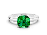 White gold Cushion Cut Emerald Solitaire Engagement Ring with Round Band and Four-Prong Setting