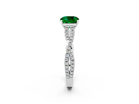 White gold Cushion Cut Emerald Solitaire Engagement Ring with Twisted Pavé Band and Four-Prong Setting_14