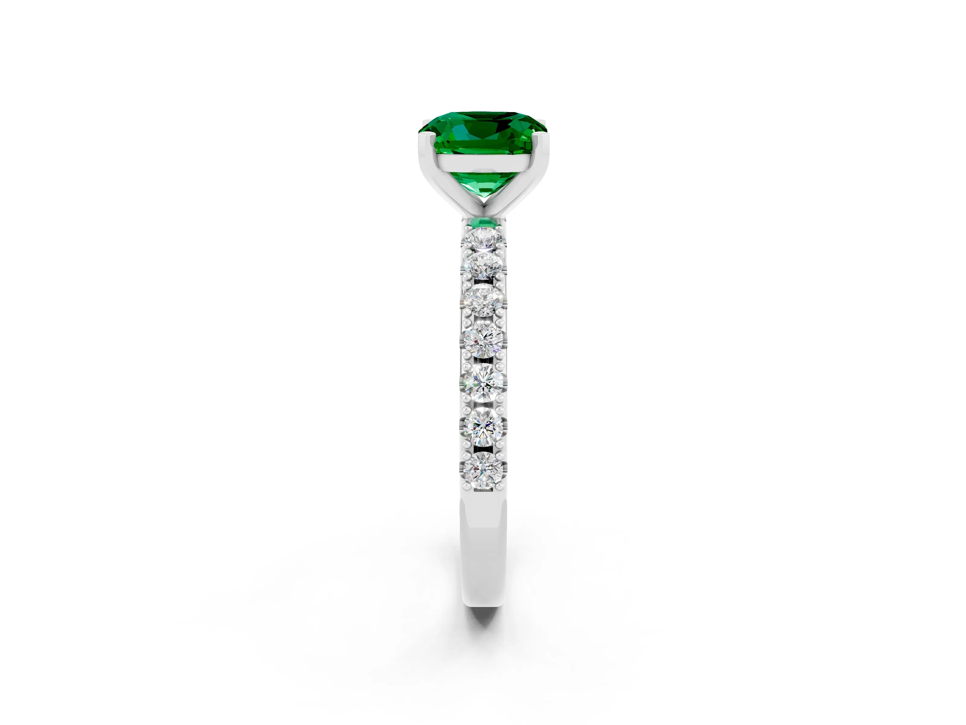 White gold Cushion Cut Emerald Solitaire Pavé Band with Four-Prong Setting_2