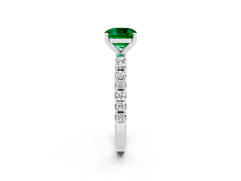 White gold Cushion Cut Emerald Solitaire Pavé Band with Four-Prong Setting_2