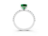 White gold Cushion Cut Emerald Solitaire Pavé Band with Four-Prong Setting_3