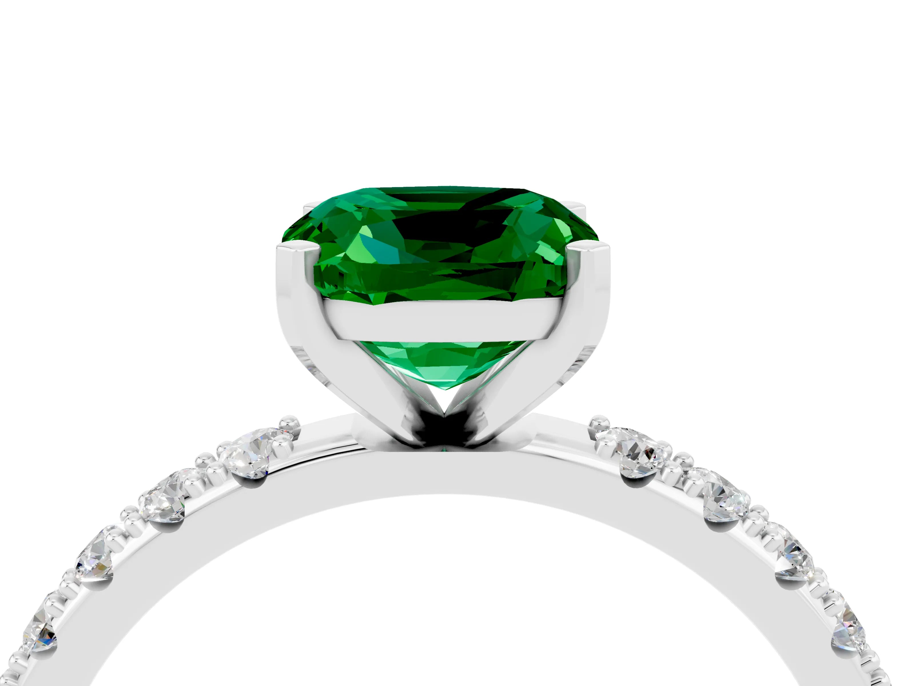White gold Cushion Cut Emerald Solitaire Pavé Band with Four-Prong Setting_4