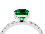 White gold Cushion Cut Emerald Solitaire Pavé Band with Four-Prong Setting_4