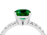 White gold Cushion Cut Emerald Solitaire Pavé Engagement Ring with Round Band and Prong Setting_100