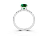 White gold Cushion Cut Emerald Solitaire Pavé Engagement Ring with Round Band and Prong Setting_111