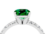 White gold Cushion Cut Emerald Solitaire Pavé Engagement Ring with Round Band and Prong Setting_112