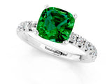 White gold Cushion Cut Emerald Solitaire Pavé Engagement Ring with Round Band and Prong Setting_97