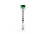 White gold Cushion Cut Emerald Solitaire Pavé Engagement Ring with Round Band and Prong Setting_98