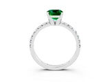 White gold Cushion Cut Emerald Solitaire Pavé Engagement Ring with Round Band and Prong Setting_99