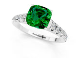 White gold Cushion Cut Emerald Solitaire Ring with Cathedral Setting and Pavé Band_1