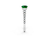 White gold Cushion Cut Emerald Solitaire Ring with Cathedral Setting and Pavé Band_2
