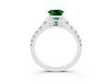 White gold Cushion Cut Emerald Solitaire Ring with Cathedral Setting and Pavé Band_3