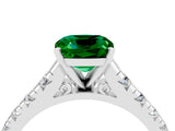 White gold Cushion Cut Emerald Solitaire Ring with Cathedral Setting and Pavé Band_4