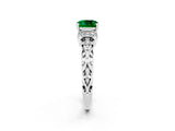 White gold Cushion Cut Emerald Solitaire Ring with Filigree Band and Four-Prong Setting_26