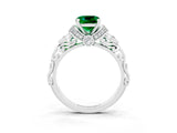 White gold Cushion Cut Emerald Solitaire Ring with Filigree Band and Four-Prong Setting_27